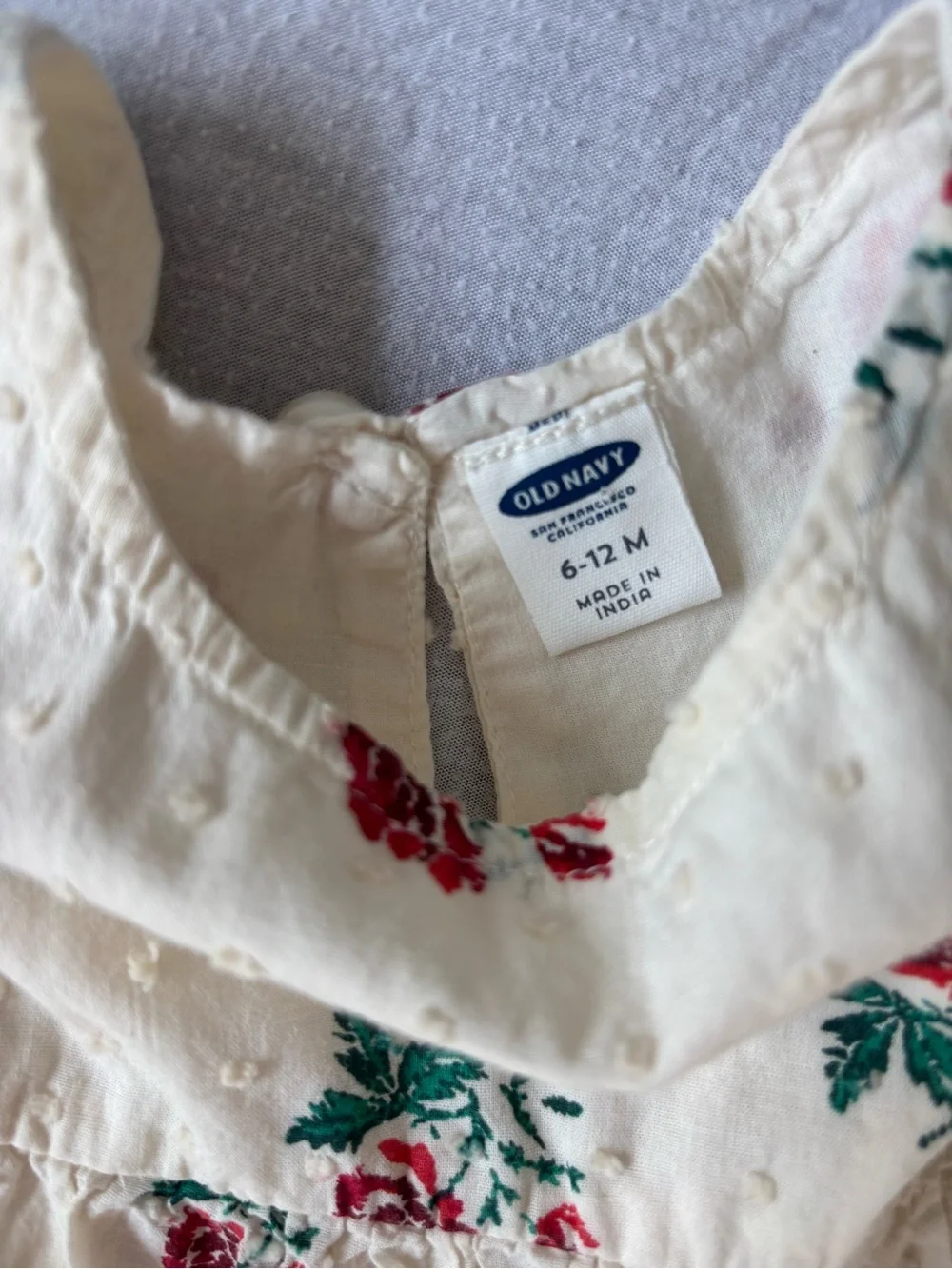 Old Navy Cream Dress with Red Rose Print